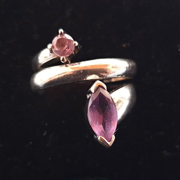Vintage Fancy Natural Amethyst 925 Sterling Silver Wrap Ring - Picture 9 of 12